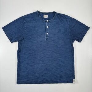 TODD SNYDER Short Sleeve Henley Crew Shirt Mens Medium Blue Slub Classic